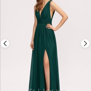 Green deep V neck dress